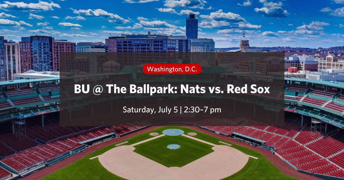 Back by popular demand, the BU DC Alumni Network is going to a Washington Nationals game! Join us tomorrow, July 5, for a summer evening of family fun when the Washington Nationals take on the Boston Red Sox ⚾

Register now ➡️ spr.ly/60194mnoL