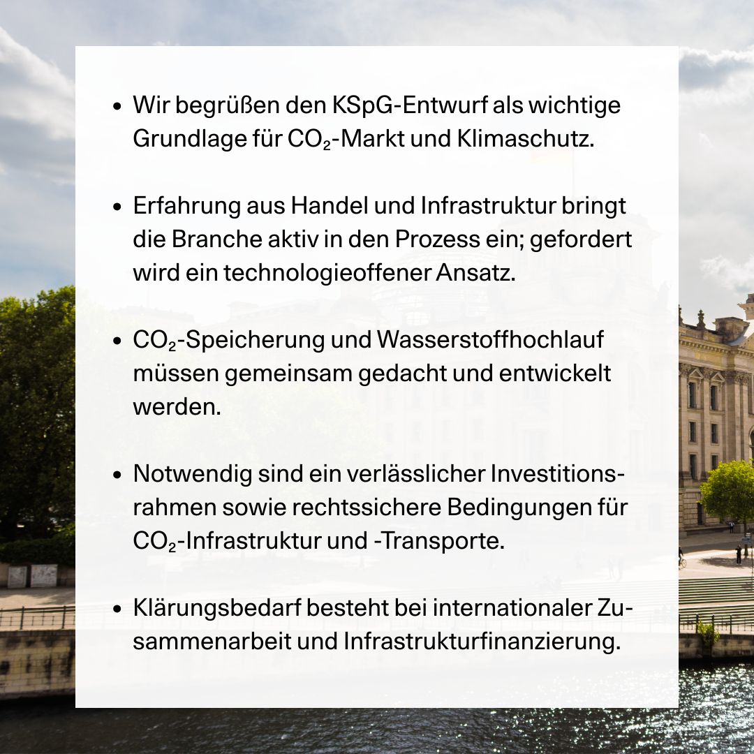 Mit dem Ende der Verbändeanhörung zum KSpG rückt ein CO₂-Markt näher. CO₂-Speicherung und Wasserstoff müssen zusammen gedacht werden. Jetzt braucht es Investitionssicherheit und klare Regeln. Mehr dazu in unserer Pressemitteilung  ➡️ tinyurl.com/2bzc87wn
