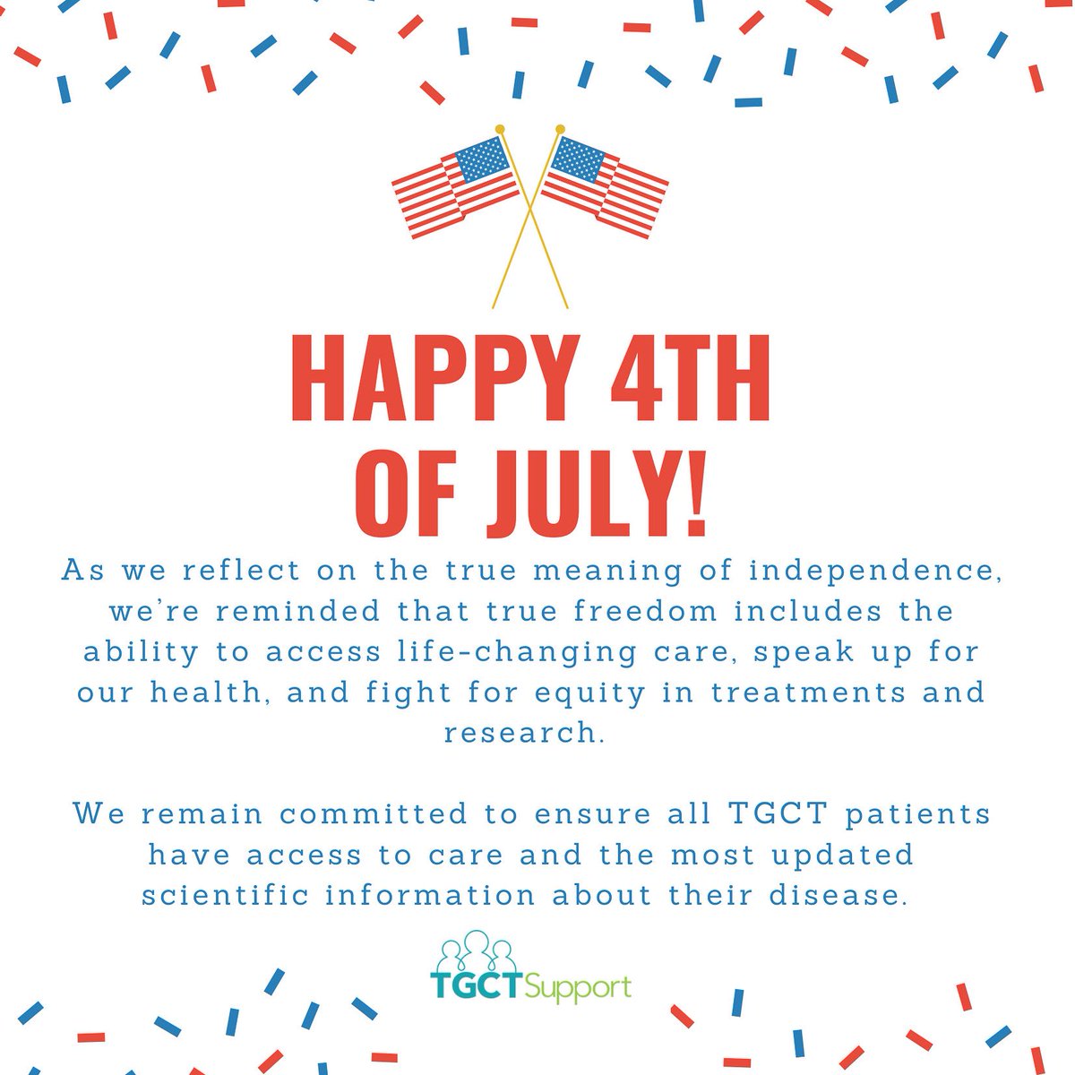 TGCTSupportorg's tweet image. On this July 4th Day, we reflect on what true freedom means: the freedom to access care, to be heard, to live without unnecessary pain, and to pursue a future of dignity and health.
Today, we celebrate independence and the strength and resilience of our community!