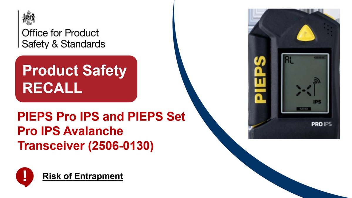 ⚠️ Product Recall: PIEPS Pro IPS and PIEPS Set Pro IPS Avalanche Transceiver (2506-0130) presenting a risk of entrapment and injuries as the AAA batteries can be jarred or impacted out of alignment with the electrical contacts. If this occurs, the device may turn off