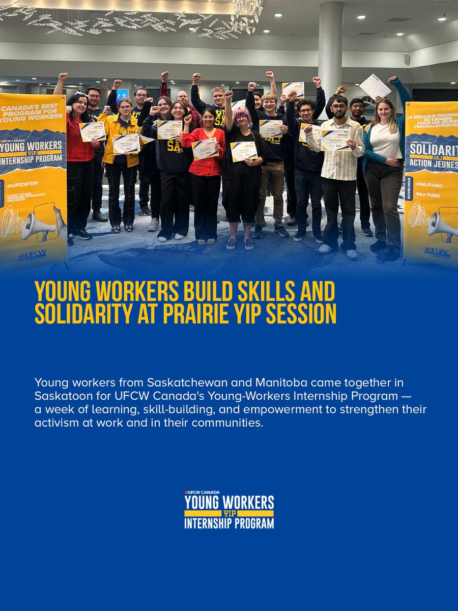 Young UFCW members from SK &amp; MB gathered in Saskatoon for the Young-Workers Internship Program (YIP)!

A week of learning, skill-building, and connecting — including a Star Egg tour — inspired them to become stronger workplace activists.

More: l.ufcw.ca/yip-saskatoon