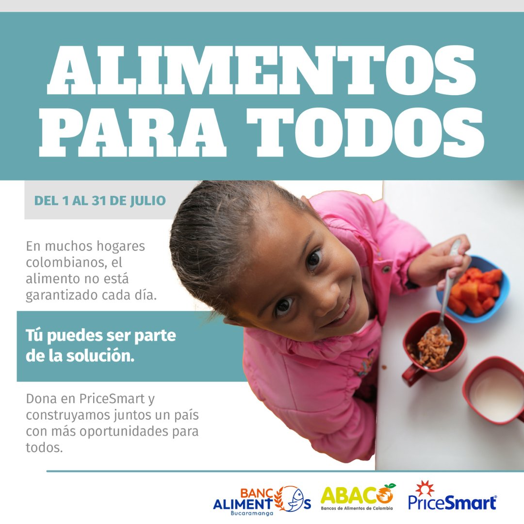 🥄 En muchos hogares colombianos, el alimento no está garantizado cada día.
🫱 Tú puedes ser parte de la solución. Dona en <a href="/PriceSmartco/">PriceSmartco</a>  y construyamos juntos un país con más oportunidades para todos. 📆 Campaña válida del 1 al 31 de julio. <a href="/Abacocol/">AbacoCol</a>
