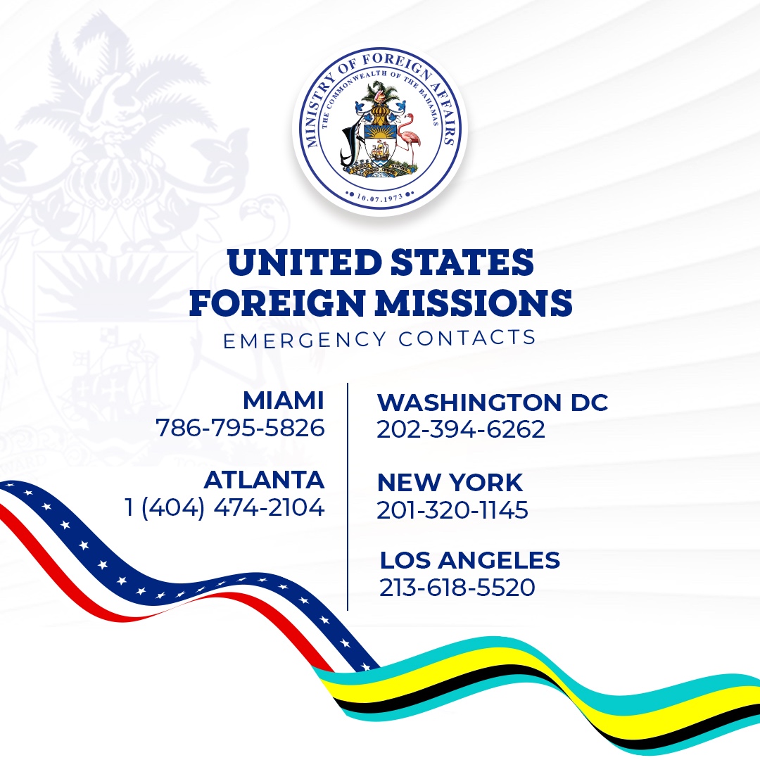 All Bahamas Missions in the US are closed today, 4th July, for the US Independence Day national holiday.

Here are their emergency contacts.