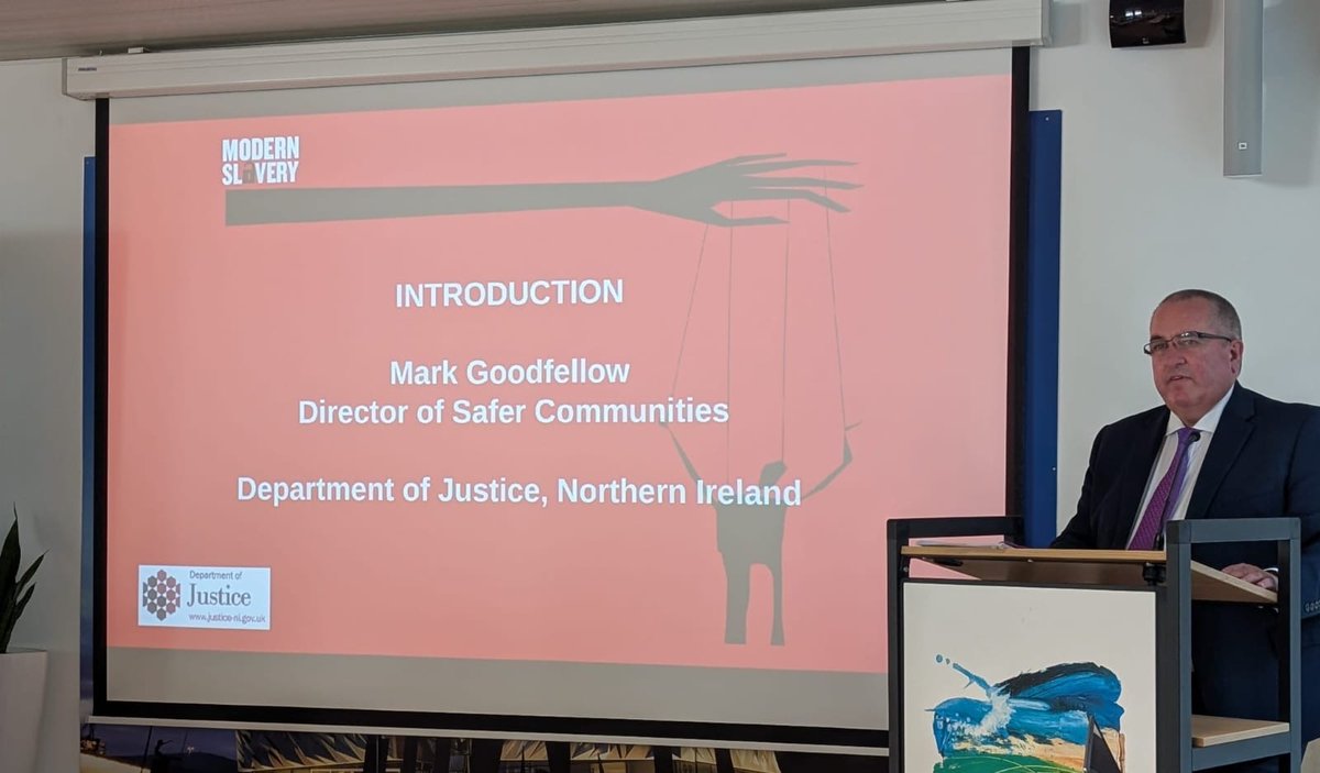 Justice NI (@justice_ni) on Twitter photo Director of Safer Communities, Mark Goodfellow led a delegation of DoJ staff and colleagues from PSNI, Women's Aid, & Migrant Help to present & engage with senior influencers from across the EU and further afield on how Northern Ireland tackles Modern Slavery & Human Trafficking. Director of Safer Communities, Mark Goodfellow led a delegation of DoJ staff and colleagues from PSNI, Women's Aid, & Migrant Help to present & engage with senior influencers from across the EU and further afield on how Northern Ireland tackles Modern Slavery & Human Trafficking.