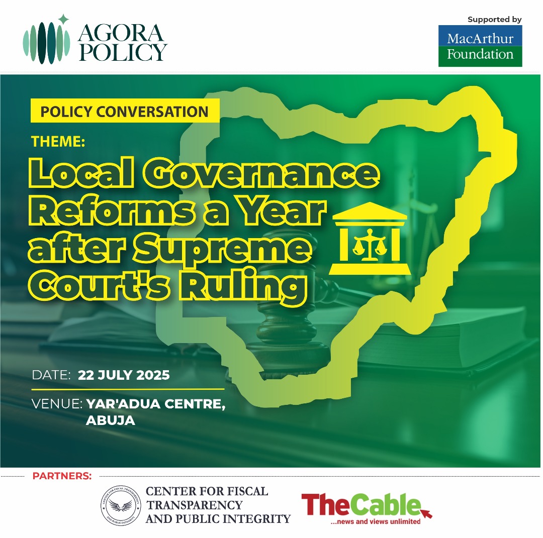 🚨New Event Alert

We are delighted to announce our forthcoming policy conversation aimed at dissecting the promise and the challenges of local governance reforms in Nigeria a year after the landmark ruling by the Supreme Court. 

Registration and other details shortly...