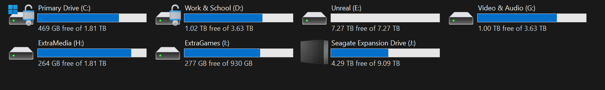 Just got an 8tb drive SOLELY for unreal stuff. My largest SSD yet, and you wanna know why I needed it? Work demands I have TWO SEPARATE VERSIONS OF THE ARK DEVKIT INSTALLED SIMULTANEOUSLY, WHICH MIND YOU TAKES UP 2 ENTIRE TB!!! HAHAHAHAHA WHYYYYYYY