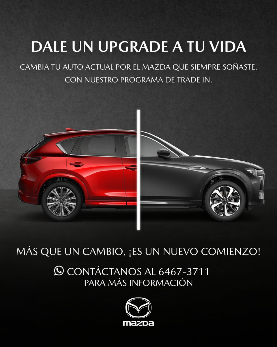 El Mazda que deseas está más cerca de lo que crees. 😍

Cambia tu auto actual por el Mazda de tus sueños, con nuestro programa de Trade-in, ¡y vive la experiencia Mazda! 🚘💭

Contáctanos hoy mismo o visítanos en cualquiera de nuestras sucursales.📍

#Mazda #TradeIn #MazdaPanama