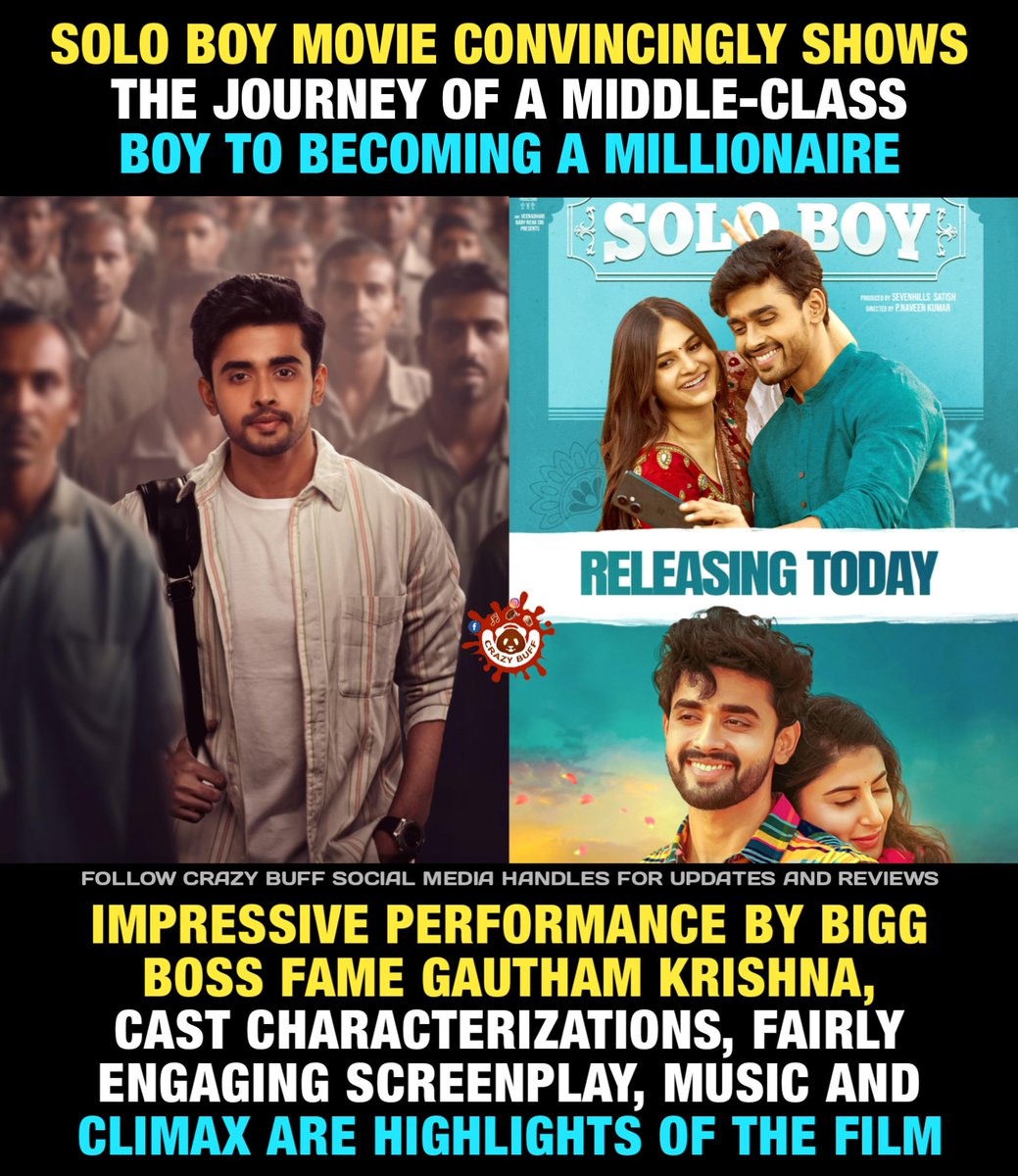 Crazy Buff (@crazybuffoffl) on Twitter photo #SoloBoy is worth a watch in theaters🎟️👍🏻
<a href="/igauthamkrishna/">Gautham Krishna</a> <a href="/RamyaPasupulet9/">Ramya Pasupuleti</a> <a href="/SevenhillsSati3/">Sevenhills Satish</a>
#SoloBoyOnJuly4th #SoloBoy is worth a watch in theaters🎟️👍🏻
<a href="/igauthamkrishna/">Gautham Krishna</a> <a href="/RamyaPasupulet9/">Ramya Pasupuleti</a> <a href="/SevenhillsSati3/">Sevenhills Satish</a>
#SoloBoyOnJuly4th