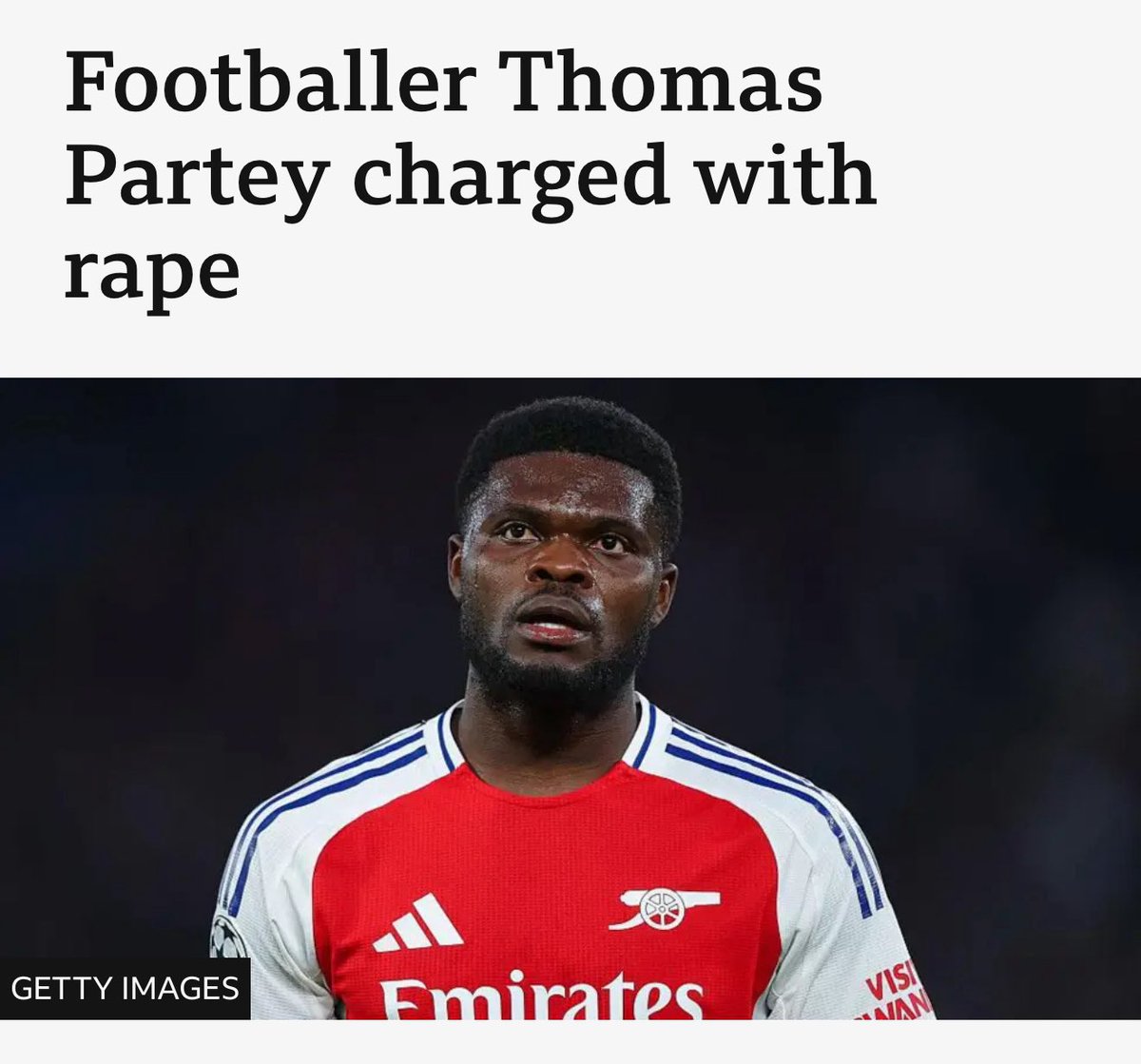 Finally.

Former Arsenal footballer Thomas Partey has been charged with five counts of rape and one count of sexual assault.

This biggest open secret in football. An investigation which started in February 2022, after police first received a report of rape. 
➡️