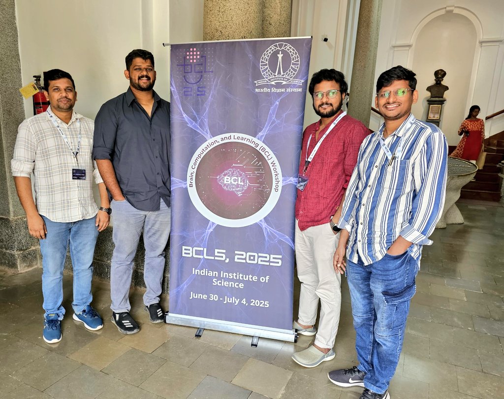 Mind Brain Center at AMRITA (@mindbraincenter) on Twitter photo Our research scientists, Dr. Chaitanya Kumar Nutakki, Dr. Sandeep Bodda and PhD students, Sreedev Radhakrishnan and Abhijith Balachandran were at <a href="/iiscbangalore/">IISc Bangalore</a> this week for the Brain, Computation and Learning (BCL) 2025 workshop. Our research scientists, Dr. Chaitanya Kumar Nutakki, Dr. Sandeep Bodda and PhD students, Sreedev Radhakrishnan and Abhijith Balachandran were at <a href="/iiscbangalore/">IISc Bangalore</a> this week for the Brain, Computation and Learning (BCL) 2025 workshop.