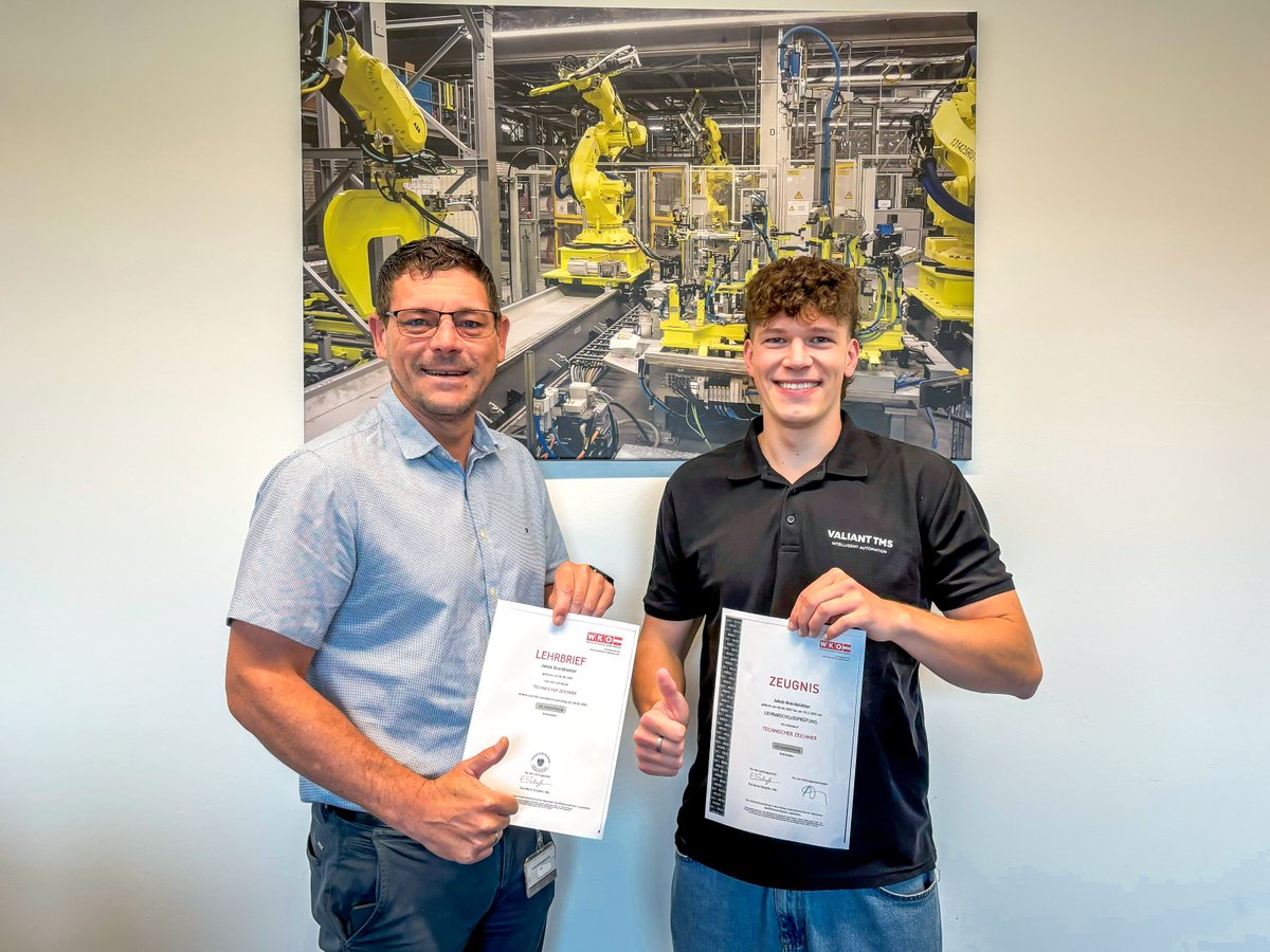 Congratulations to Jakob Brandstätter at Valiant TMS Austria for completing his apprenticeship as a Technical Designer. Jakob passed his final apprenticeship exam with distinction, earning top marks in every subject. We’re pleased to continue supporting his development.