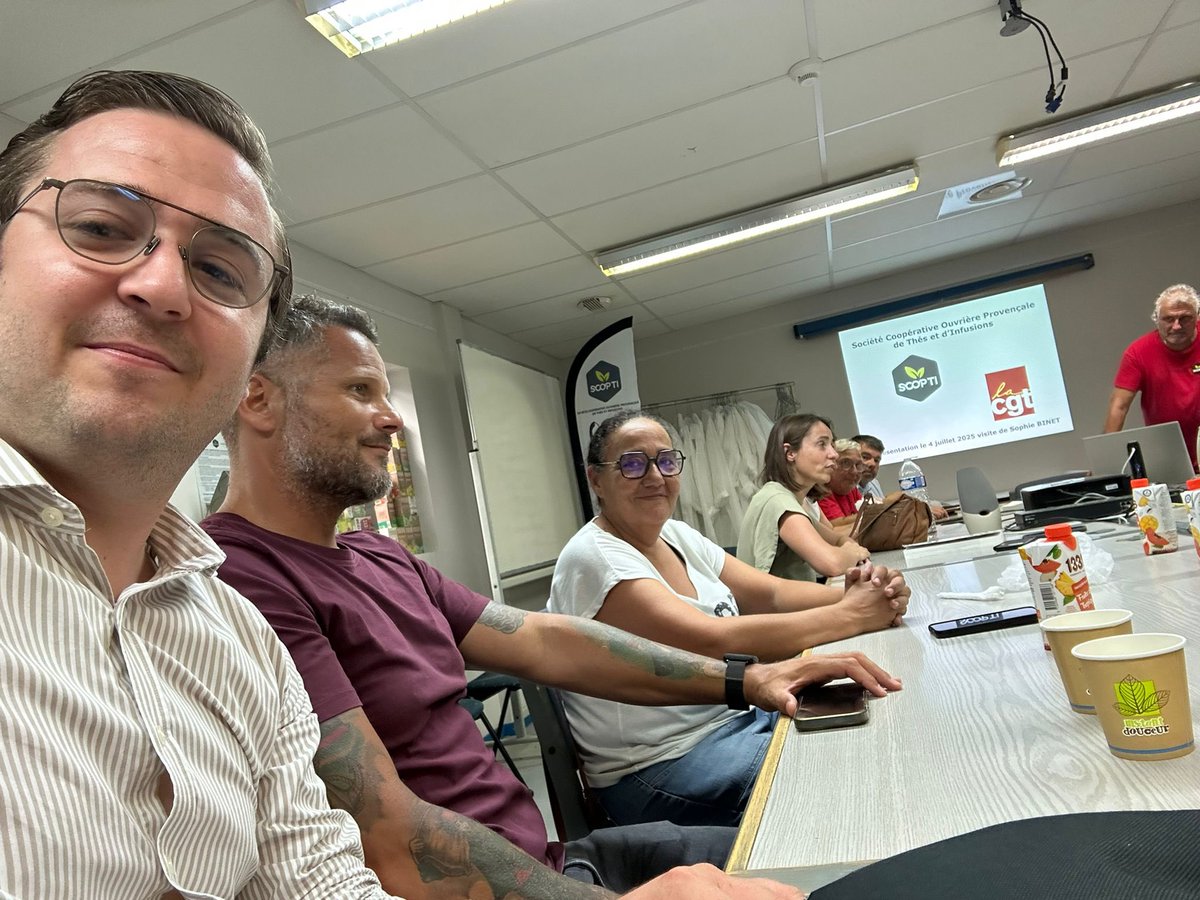 PCF_13's tweet photo. Aux côtés de @BinetSophie, une délégation du @PCF13 a visité l'usine SCOP-TI à Gémenos. Soutien total à ces salarié·es qui prouvent qu’une autre économie est possible. #1336 doit être en rayon ! Produire en France, démocratiquement, ça se défend. #SCOPTI #ÉconomieSolidaire #pcf13 https://t.co/lgI9W7xtv5