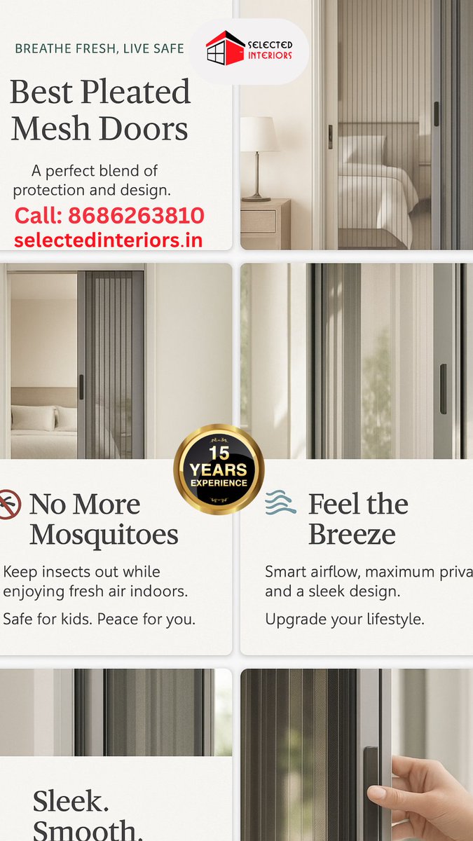 SelectdInterior's tweet image. Breathe Fresh. Live Mosquito-Free!
Upgrade to Pleated Mesh Doors – sleek, stylish &amp;amp; protective.

✅ Blocks mosquitoes
✅ Smooth sliding
✅ Airy &amp;amp; space-saving
✅ Perfect for balconies &amp;amp; bedrooms

📞 Call: +91 86862 63810
🌐 Visit: selectedinteriors.in
#MeshDoors #HomeUpgrade