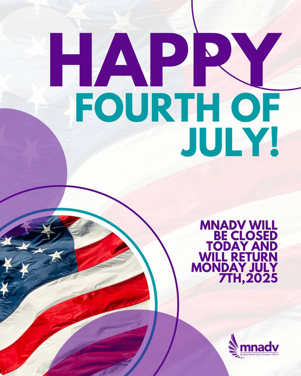 🎆 Happy Fourth of July from MNADV 🎆

At MNADV, we believe that true independence means living free from violence, fear, and abuse. As we celebrate this day, we also recognize the strength and resilience of survivors across Maryland and recommit to building communities where