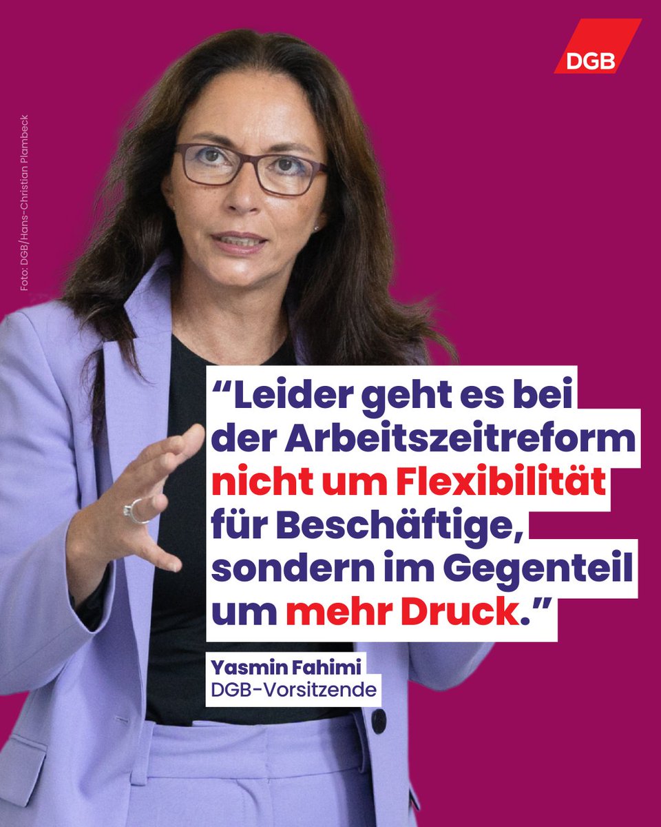 DGB - Deutscher Gewerkschaftsbund (@dgb_news) on Twitter photo Liebe <a href="/CDU/">CDU Deutschlands</a>/<a href="/CSU/">CSU</a>, <a href="/spdde/">SPD Parteivorstand 🇪🇺</a>, liebes <a href="/BMAS_Bund/">Bundesministerium für Arbeit und Soziales</a>,
die Abschaffung des 8-Stunden-Tags würde Probleme verschärfen, anstatt sie zu lösen: Bereits heute sind viele Beschäftigte stark belastet und drohen, aus ihrem Job auszusteigen, betont unsere Vorsitzende im Interview mit der <a href="/pnp/">Passauer Neue Presse</a>: Liebe <a href="/CDU/">CDU Deutschlands</a>/<a href="/CSU/">CSU</a>, <a href="/spdde/">SPD Parteivorstand 🇪🇺</a>, liebes <a href="/BMAS_Bund/">Bundesministerium für Arbeit und Soziales</a>,
die Abschaffung des 8-Stunden-Tags würde Probleme verschärfen, anstatt sie zu lösen: Bereits heute sind viele Beschäftigte stark belastet und drohen, aus ihrem Job auszusteigen, betont unsere Vorsitzende im Interview mit der <a href="/pnp/">Passauer Neue Presse</a>: