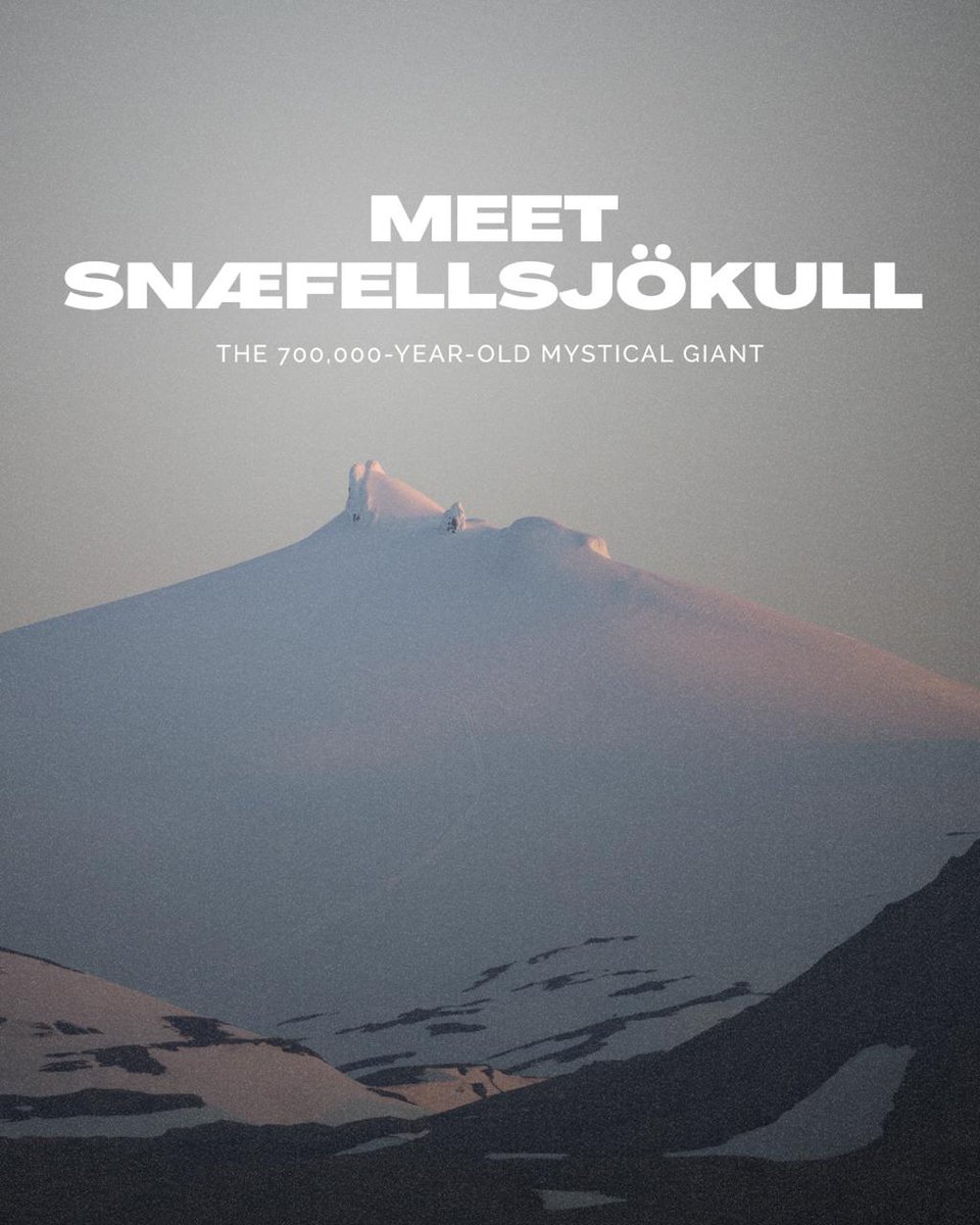 IcelandEclipse's tweet image. #Snæfellsjökull isn&apos;t just any glacier-capped volcano. It&apos;s a 700,000-year-old giant that towers 1,446 meters above the #Snæfellsnes Peninsula, making it an epic, ever-present backdrop to #IcelandEclipse2026.

Jules Verne chose it as his portal to the Earth&apos;s core for good…