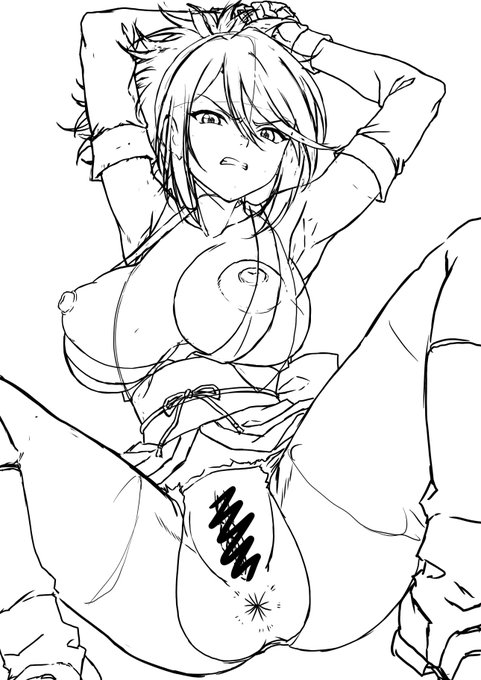 ガタイが良くなりすぎてので書き直し。煽り構図の顔が描きなすたびに正面むいてくる問題。良くはなったかな? 