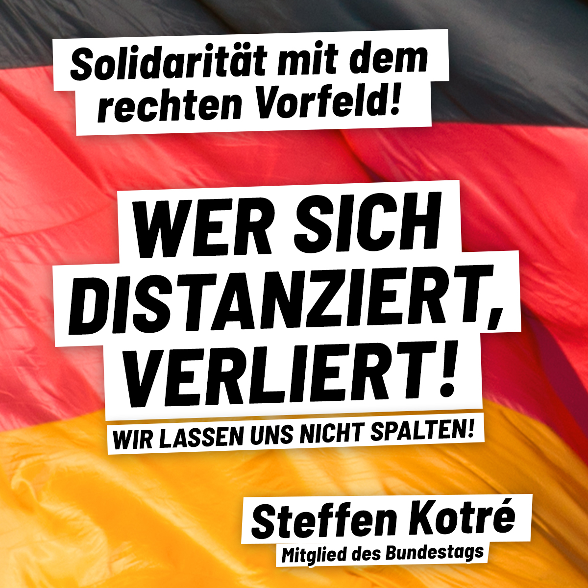 Die Strategie der Deutschlandverächter ist klar: die Spaltung der Patrioten und damit die Schwächung unserer politischen Schlagkraft. Aber nicht mit uns.