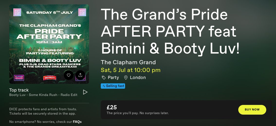 Ya heard it here first, folks. Our Pride Parties are SELLING FAST according to <a href="/dicefm/">DICE</a> 😉

🎟️ claphamgrand.com/pride-london-2…