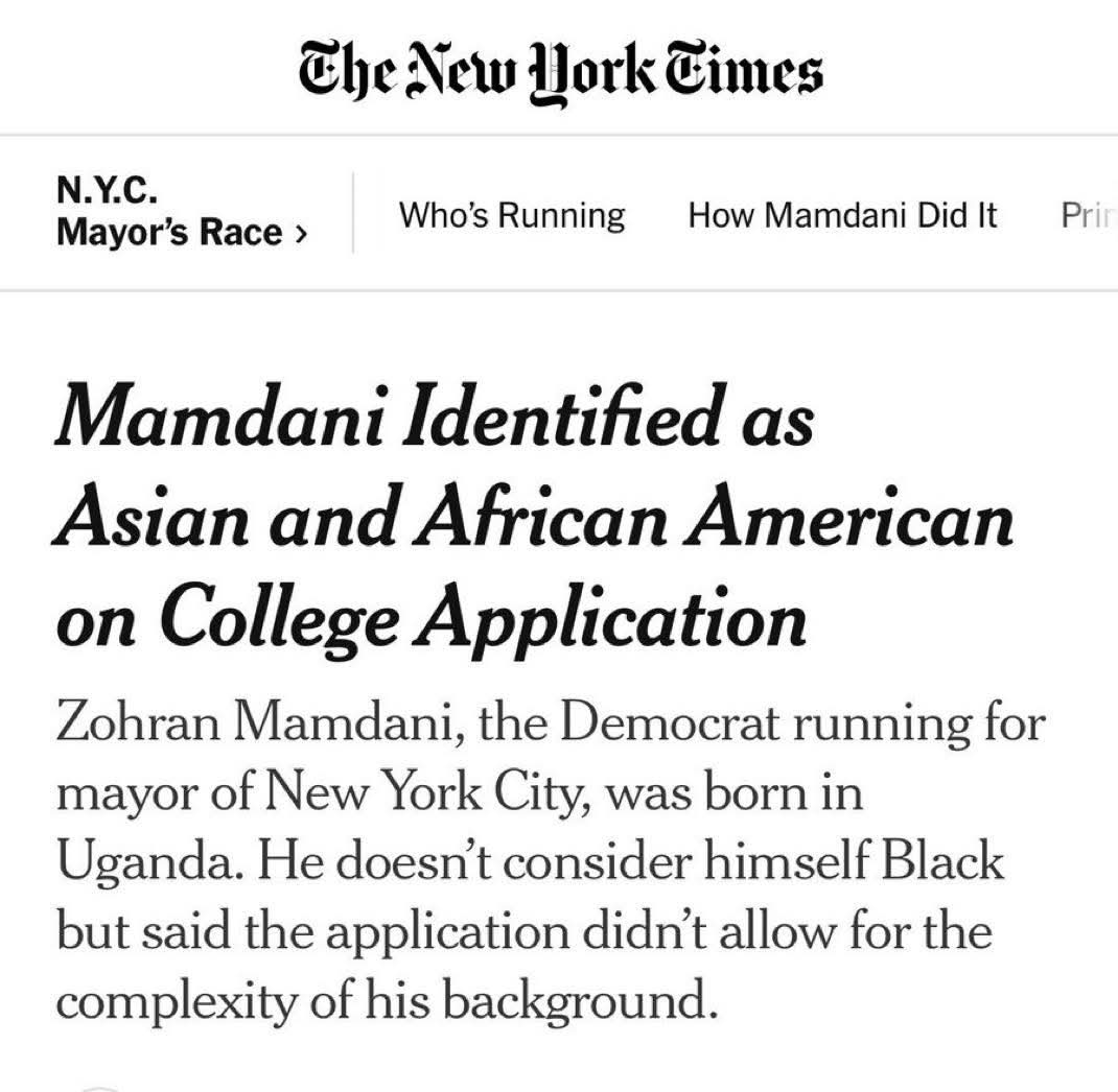 PriyanshuG31640's tweet image. Well, well, well…
Zohran Mamdani marked himself as Black on his Columbia University application.

When asked why?
He said there was no box for “Indian-Ugandan” — so he checked multiple.

Identity politics at its finest. 🤔
#ZohranMamdani #RaceCheck