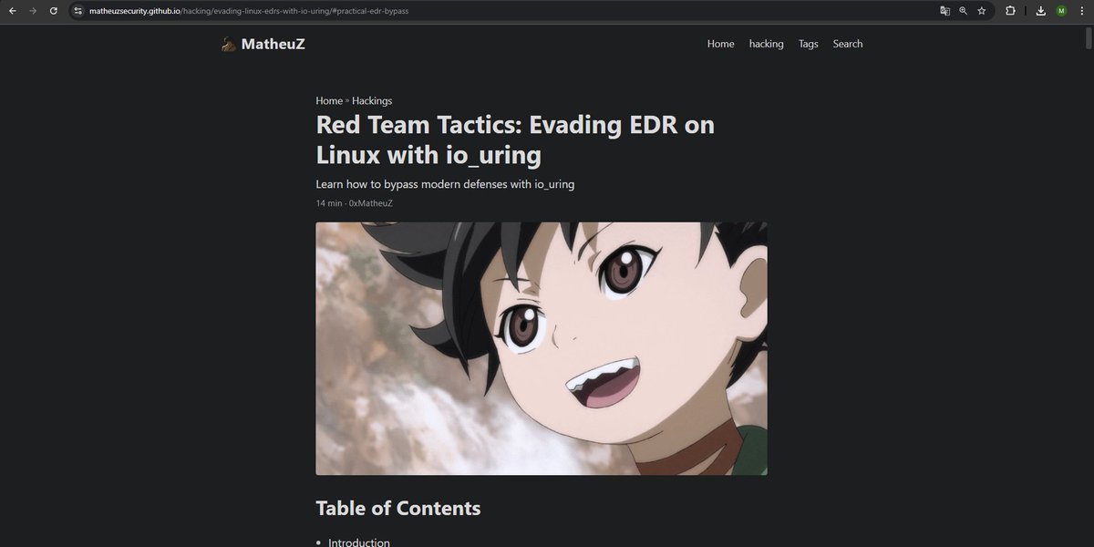 MatheuzSecurity's tweet image. I just published a new post on Red Team Tactics: Evading EDR on Linux with io_uring, and also shared the RingReaper project I used for the POC.
RingReaper: github.com/MatheuZSecurit…
Article: matheuzsecurity.github.io/hacking/evadin…
#malware #c2 #io_uring #redteam
