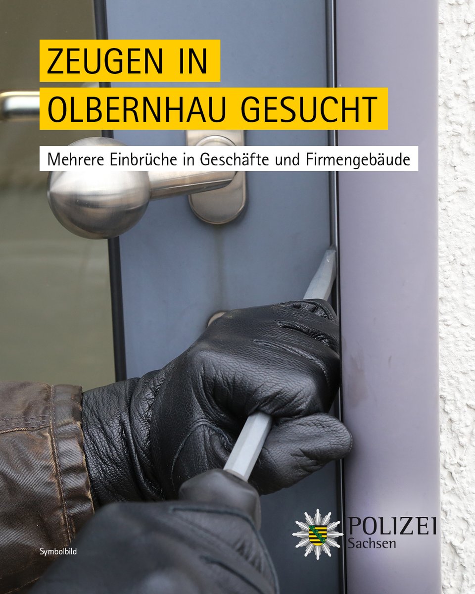 Unbekannte brachen in #Olbernhau in Fachmärkte &amp; Firmengebäude ein, entwendeten Bargeld sowie Lebensmittel &amp; verursachten dabei teils erheblichen Schaden. Der Kriminaldienst des Polizeireviers #Marienberg ermittelt

Mehr aus der Polizeidirektion #Chemnitz: medienservice.sachsen.de/medien/news/10…