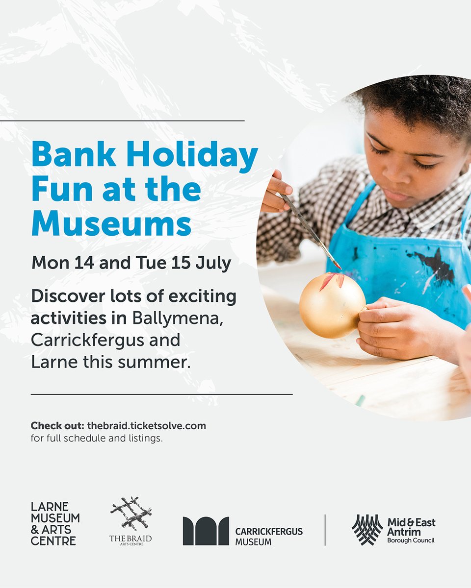 Mid and East Antrim Borough Council (@mea_bc) on Twitter photo π€Έπ»ββοΈ Bank Holiday fun at the Museums! β
π Monday 14 and Tuesday 15 July 2025
π Discover more: orlo.uk/0lV3d
Discover lots of exciting activities in #Ballymena, #Carrickfergus and #Larne this summer.
#MEArts #ExploreMEA π€Έπ»ββοΈ Bank Holiday fun at the Museums! β
π Monday 14 and Tuesday 15 July 2025
π Discover more: orlo.uk/0lV3d
Discover lots of exciting activities in #Ballymena, #Carrickfergus and #Larne this summer.
#MEArts #ExploreMEA