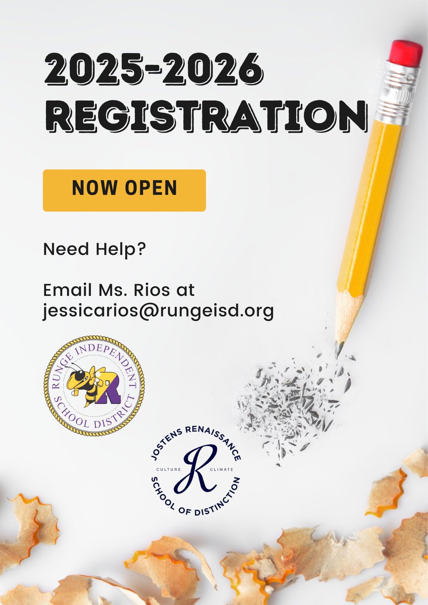RungeISD's tweet image. Student Registration is NOW OPEN for 2025–2026! 🎉

New &amp;amp; returning Runge ISD families—register online today: rungeisd.org

Questions? Email Ms. Rios: jessicarios@rungeisd.org.  

Let’s make it a great year! #CUsRise