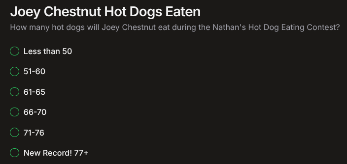 How many hot dogs will Joey Chestnut eat today in the Nathan's Hot Dog Eating Contest from Coney Island? chainlink.st/challenge