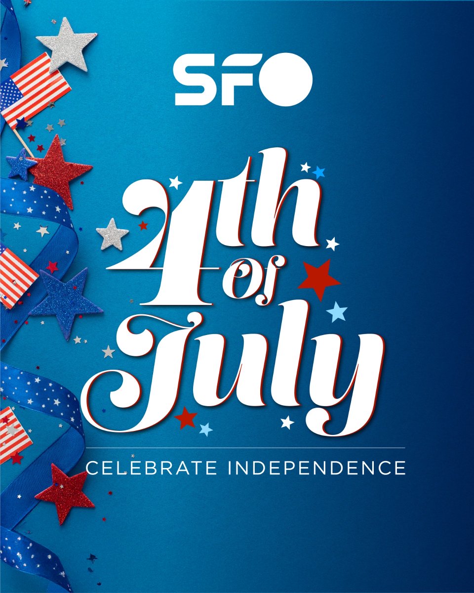 Red, white &amp; wheels up 🛫 
Happy 4th of July from all of us at SFO 🇺🇸

Whether you’re headed home, off to see fireworks or simply enjoying the long weekend, we’re proud to be part of your adventure today &amp; every day 🎆✈️🎇

#SFOCelebrates #FourthOfJuly #FlySFO #IndependenceDay