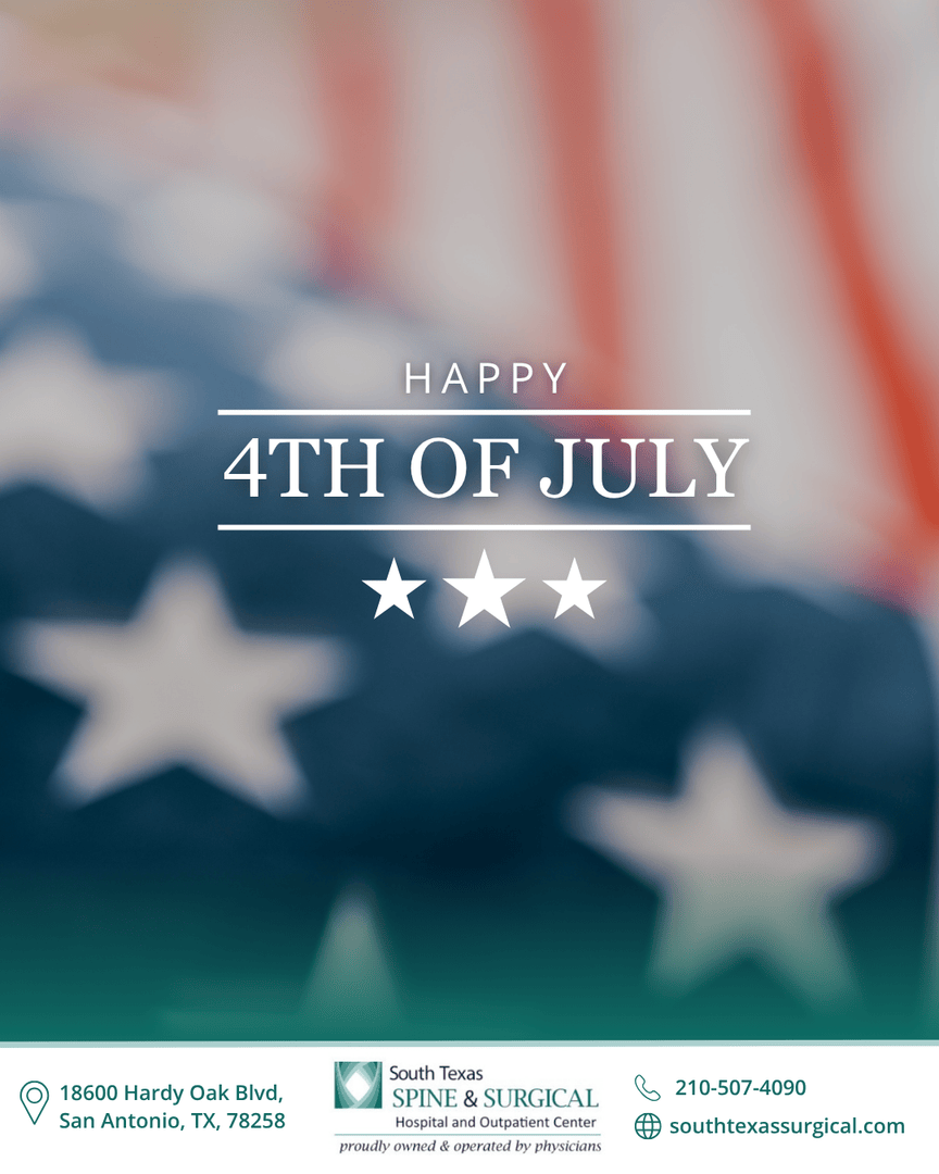 STSSHTX's tweet photo. Wishing you a safe and healthy 4th of July from South Texas Spine &amp; Surgical Hospital! 🇺🇸

As we celebrate freedom, let’s also care for our spine and well-being. 

Enjoy time with loved ones and stay strong, South Texas!

#HealthyIndependence #SpineHealth #CelebrateSafely #STSSH https://t.co/ElJhfRgZIo
