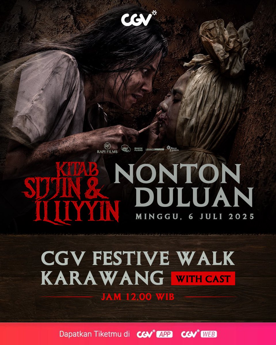 Teman seru Karawang dan sekitarnya lusa kamu bisa nonton duluan &lt;Kitab Sijjin &amp; Illiyyin&gt; di CGV Festive Walk Karawang. Tiketnya udah bisa dibeli di 👉🏻 m.cgv.id/movies/info/25…