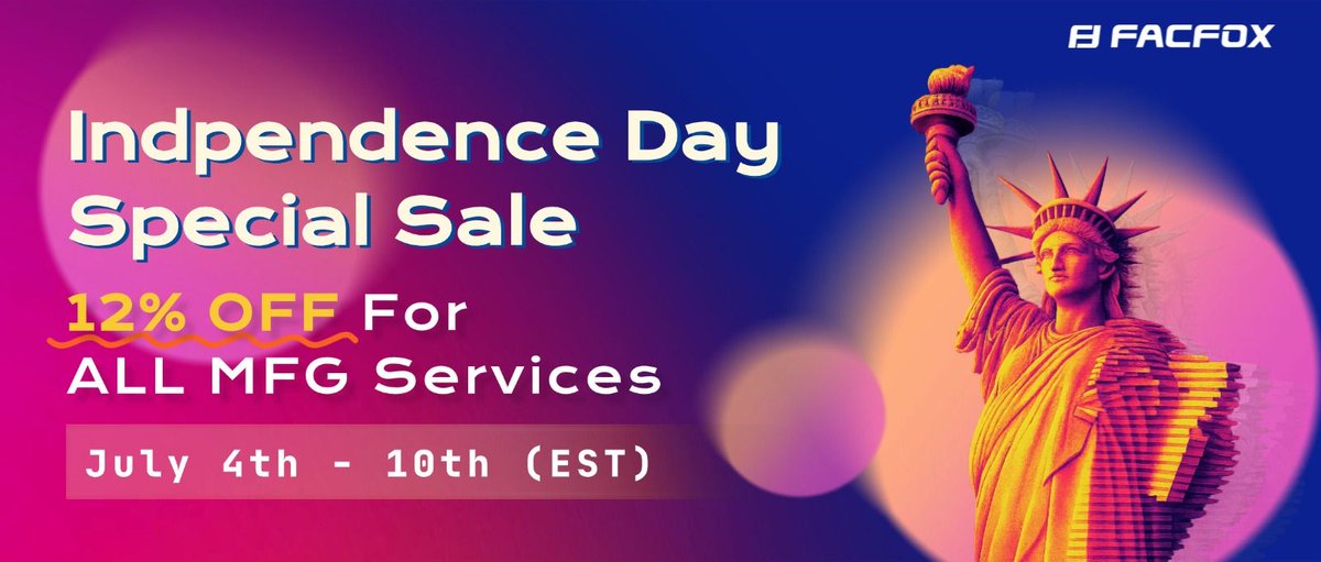 facfox3d's tweet image. Celebrate Independence with Innovation! This July 4th, power your projects with FacFox's diverse manufacturing services!
12% off for all MFG services from July 4th - 10th (EST).
Get the code:bit.ly/44FHt3r
#3dprintingservice #ondemand #manufacturing #customproduction