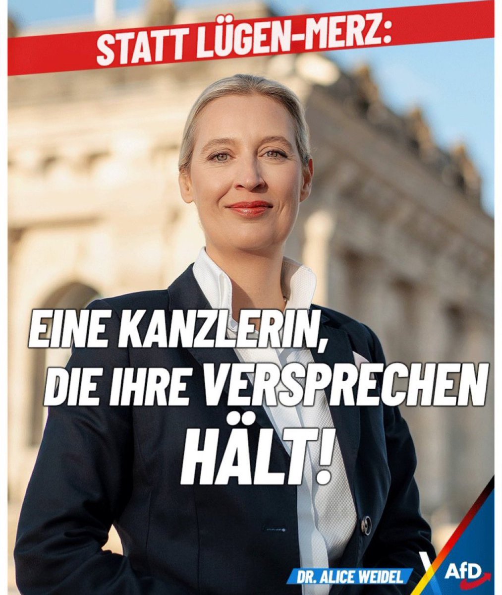 Würden Sie der AfD-Vorsitzenden Alice Weidel Ihre Stimme geben? 💙🇩🇪 „Statt des lügenden Merz eine Kanzlerin, die zu ihrem Wort steht“