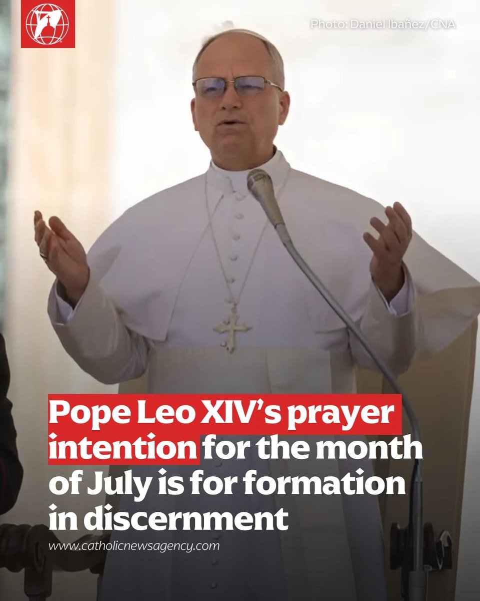CLMCLatinMass's tweet image. Pope Leo’s July prayer intention is formation in discernment:
“Let us pray that we might again learn how to discern, to know how to choose paths of life, and reject everything that leads us away from Christ & the Gospel.” For many, the TLM assists in that discernment.
@Pontifex