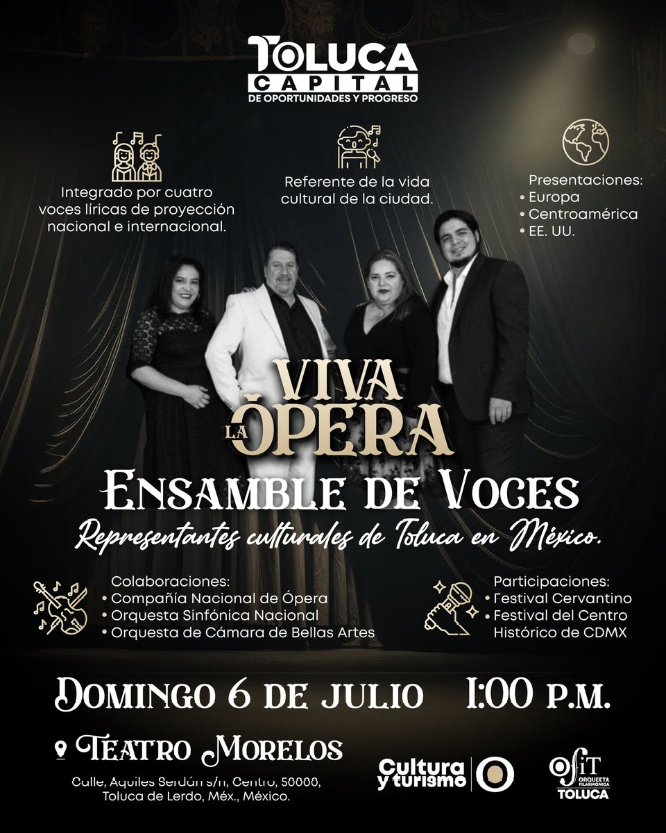 🎼Los esperamos este domingo en punto de las 13:00 horas en el Teatro Morelos de Toluca
Será una tarde llena de clásicos de la Ópera en compañía de grandes talentos de nuestra ciudad tolu🎶ENTRADA LIBRE
#vivalaopera #ofit #toluca #opera #OrquestaFilarmónicadeToluca