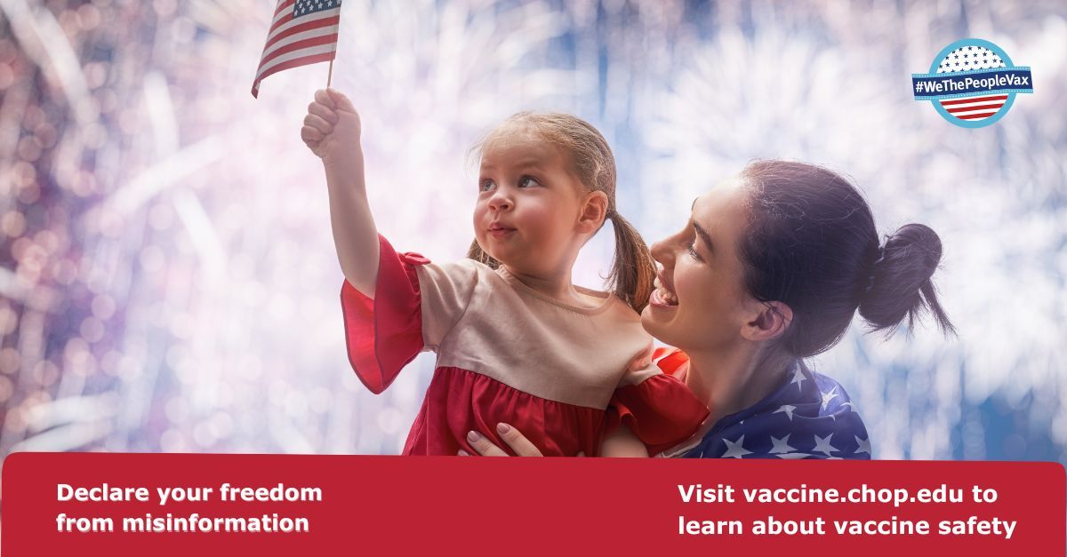 Staying up-to-date on recommended immunizations is part of every safe summer celebration! Protect yourself. Protect your community. Protect America. ☀️🗽  

#Happy4thOfJuly 🇺🇸 #WeThePeopleVax