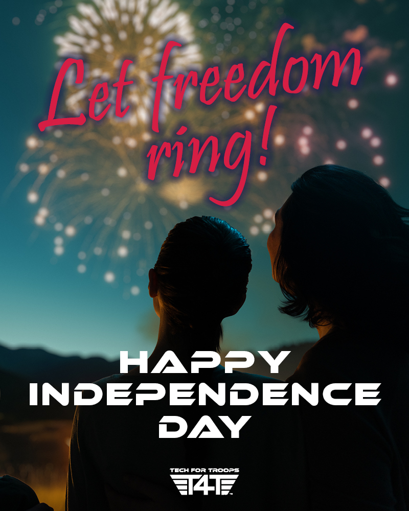 Happy 4th of July to you and your family from all of us at Tech For Troops! 🇺🇸
Let freedom ring and may your weekend be filled with joy, gratitude, and safe celebrations.
#Happy4thOfJuly #IndependenceDay #LetFreedomRing #TechForTroops #HolidayWeekendVibes #USA