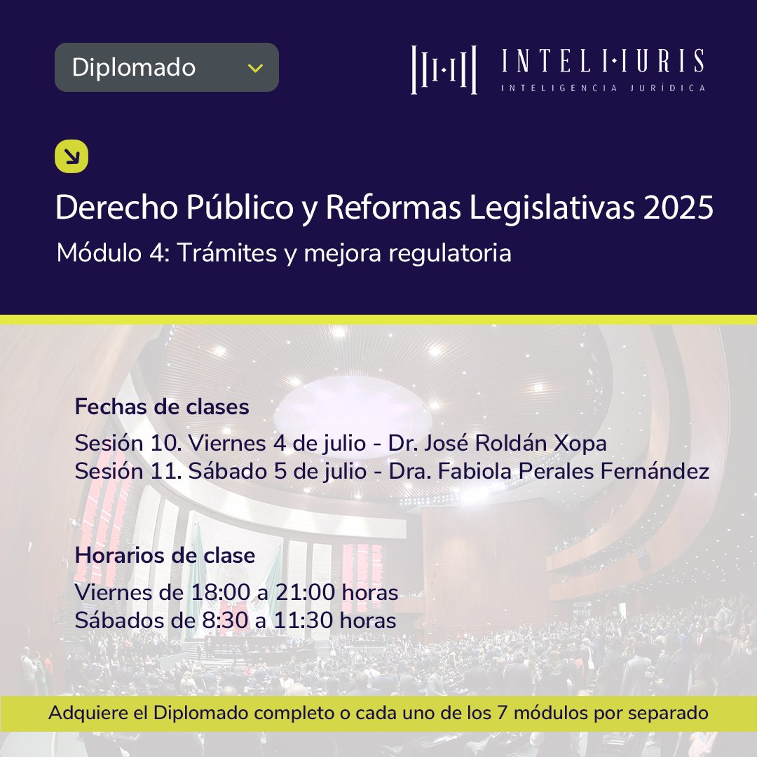 Inteli-Iuris (@inteli_iuris) on Twitter photo 📢 ¡Hoy iniciamos!
El Módulo 4 del #DiplomadoDerechoPúblico ya está en marcha.
🔹 Coordina <a href="/jrxopa/">José Roldán Xopa</a>
🔹 Imparte <a href="/FabiolaOPerales/">Fabiola Perales 🐾🌱</a>
Inscripciones aún abiertas:
🔗 bit.ly/4jXyy2T
#Derecho #Reformas #Legislación 📢 ¡Hoy iniciamos!
El Módulo 4 del #DiplomadoDerechoPúblico ya está en marcha.
🔹 Coordina <a href="/jrxopa/">José Roldán Xopa</a>
🔹 Imparte <a href="/FabiolaOPerales/">Fabiola Perales 🐾🌱</a>
Inscripciones aún abiertas:
🔗 bit.ly/4jXyy2T
#Derecho #Reformas #Legislación