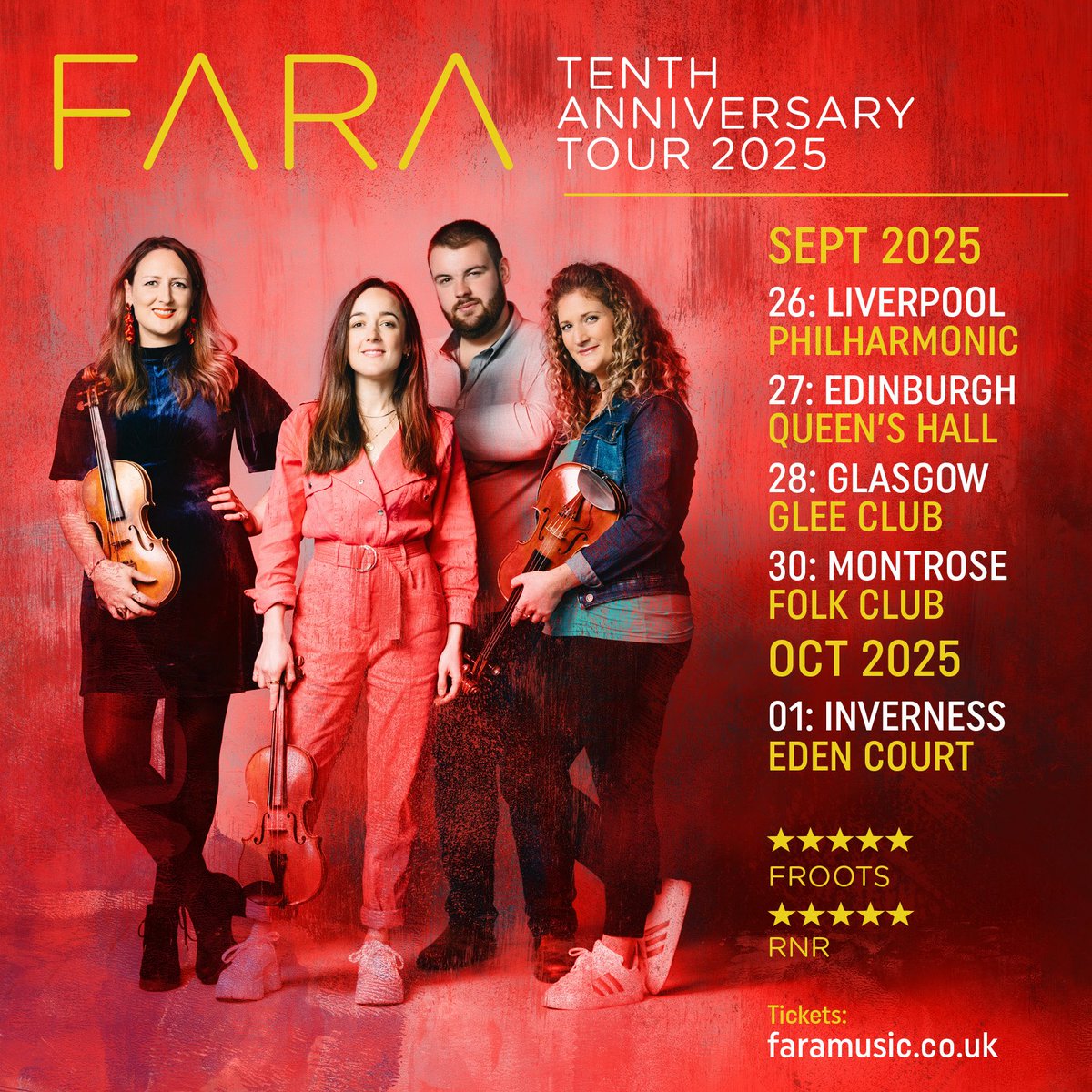 Excited to announce our full list of autumn dates &amp; the final leg of our 10th anniversary celebrations!

It’s been quite a year 🤩

Get your tickets &amp; join us in Liverpool, Edinburgh, Glasgow, Montrose &amp; Inverness for one last hurrah in 2025!

👉 Tix: faramusic.co.uk 👈
