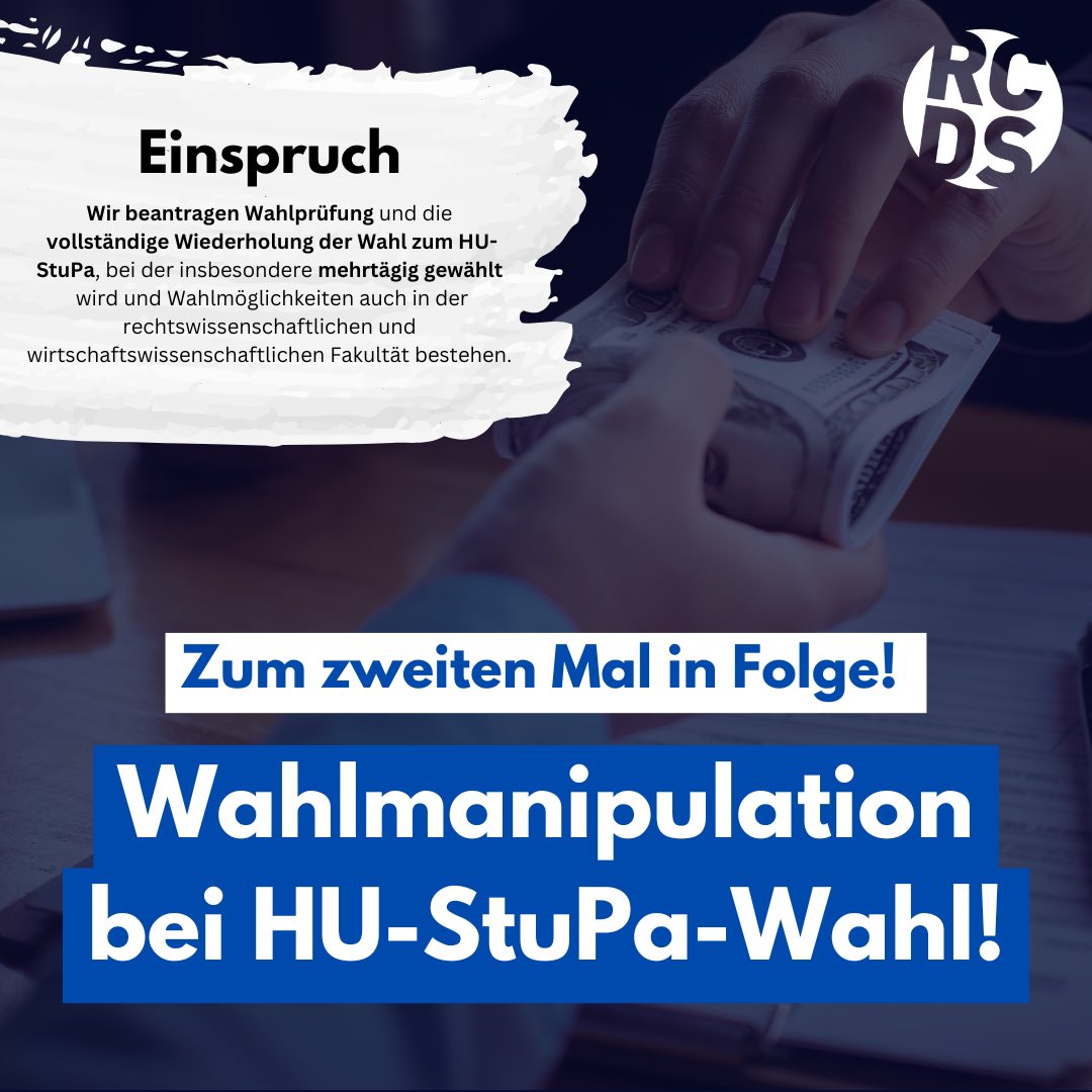 3 Sitze verteidigt – doch massive Ungereimtheiten: falsche Namen auf Stimmzetteln, fehlende Wahllokale, Sitzverteilung wirkt verzerrt. Berliner Senat hält Wahlordnung für anfechtbar. Wir legen Einspruch ein. #StuPaHU #Wahl 

Ausführlicher Bericht: instagram.com/p/DLsKj5hobV4/…
