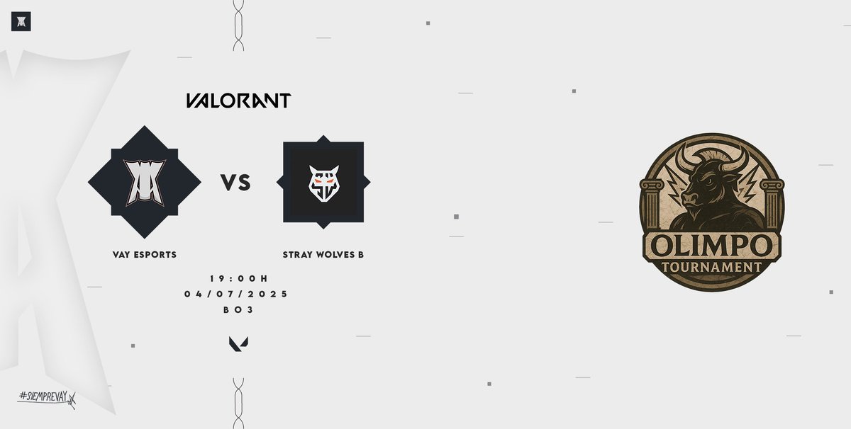 VAY eSports (@esportsvay) on Twitter photo GAMEDAY | #VAYVALO
🏆 #OlimpoTournament
🆚 <a href="/SWolvesesports/">Stray Wolves 🐺</a>
⏰ 19:00 / Bo3
👤 <a href="/Junffer31/">VAY Junffer</a>
👤 <a href="/f0sterfps_/">VAY Foster</a>
👤 <a href="/arturoaims/">VAY Arturo</a>
👤 <a href="/Allessandro_03/">Allessandro</a>
👤 #Adocse
👔 <a href="/Bogavl/">Vay/??? Boga</a>
#SiempreVAY #Valorant GAMEDAY | #VAYVALO
🏆 #OlimpoTournament
🆚 <a href="/SWolvesesports/">Stray Wolves 🐺</a>
⏰ 19:00 / Bo3
👤 <a href="/Junffer31/">VAY Junffer</a>
👤 <a href="/f0sterfps_/">VAY Foster</a>
👤 <a href="/arturoaims/">VAY Arturo</a>
👤 <a href="/Allessandro_03/">Allessandro</a>
👤 #Adocse
👔 <a href="/Bogavl/">Vay/??? Boga</a>
#SiempreVAY #Valorant