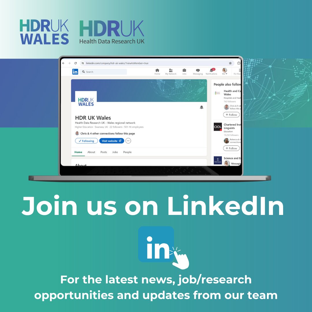 HDR UK Wales (@hdrukwales) on Twitter photo Did you know we are on LinkedIn?🔎
📲Follow our page to keep up date with the latest news, career opportunities and updates from our team.
Follow us here 👉linkedin.com/company/986939…
<a href="/HDR_UK/">Health Data Research UK (HDR UK)</a> <a href="/PopDataSci_SU/">Population Data Science at Swansea University</a> <a href="/SwanseaUni/">Swansea University</a> <a href="/The_MRC/">Medical Research Council</a> <a href="/NIHRresearch/">National Institute for Health and Care Research</a> <a href="/ESRC/">Economic and Social Research Council</a> Did you know we are on LinkedIn?🔎
📲Follow our page to keep up date with the latest news, career opportunities and updates from our team.
Follow us here 👉linkedin.com/company/986939…
<a href="/HDR_UK/">Health Data Research UK (HDR UK)</a> <a href="/PopDataSci_SU/">Population Data Science at Swansea University</a> <a href="/SwanseaUni/">Swansea University</a> <a href="/The_MRC/">Medical Research Council</a> <a href="/NIHRresearch/">National Institute for Health and Care Research</a> <a href="/ESRC/">Economic and Social Research Council</a>