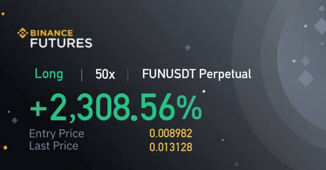 GlenScarle11728's tweet photo. Binance Futures, Bitget Futures, MEXC
#FUNUSD printing nicely 💵💸💸 #FUNUSD with +2,308.56% profits📈🚀🚀#feedbacks
Congrats Team! ❤️ https://t.co/G1eYTOXdN6