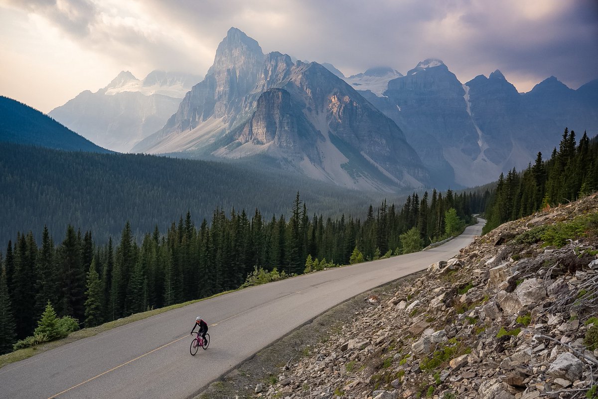 Ashley Paulson cruises the scenic road to Moraine Lake in Banff National Park - a dream route for cyclists, thanks to its closure to private vehicles.

#fridaystoke #neverbethesame #banff