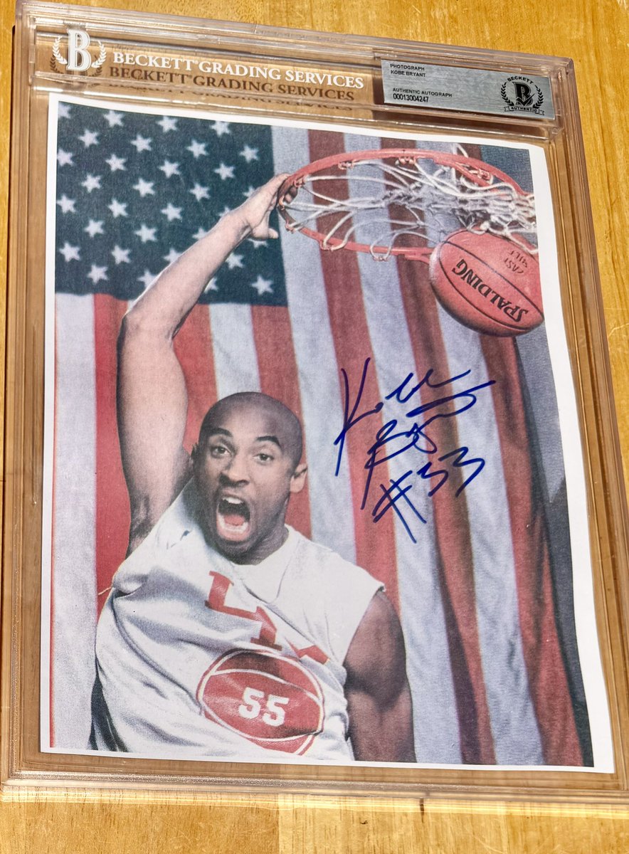 TimGall13's tweet image. Today's Treasure from my collection: Wishing everyone an enjoyable 4th of July with friends & family. I'm not sure of the context of this Kobe high school image. My brother-in-law & I were getting signed whatever was available in Kobe's pre-NBA days & came up with this.