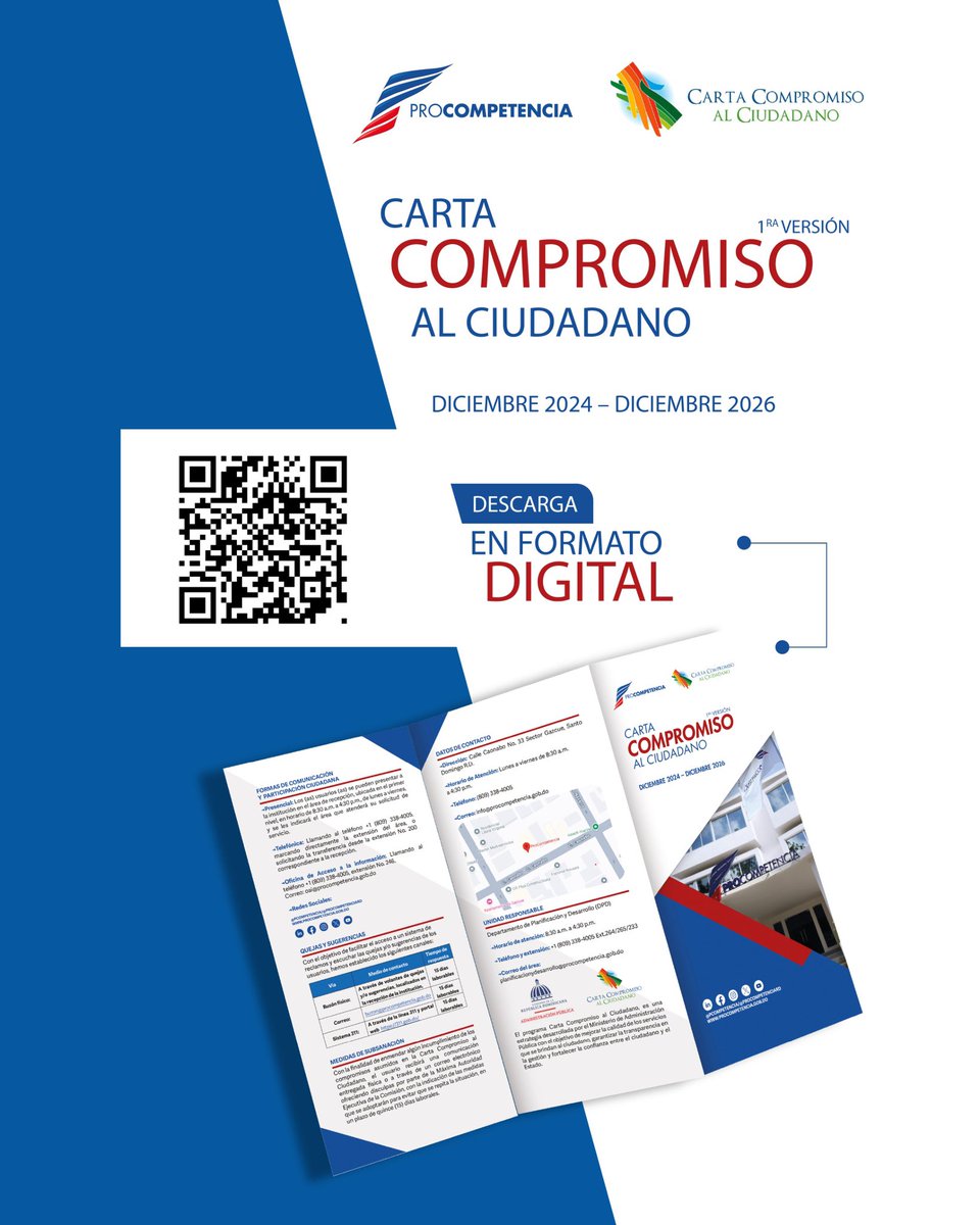 📜 Conoce nuestra Carta Compromiso al Ciudadano

Entra a este enlace 👉
procompetencia.gob.do/carta-a-compro… y descubre cómo en Pro-Competencia garantizamos servicios transparentes, accesibles y eficientes para ti.

💡 Conoce nuestros compromisos:
✅ Evaluación de denuncias en 30 días