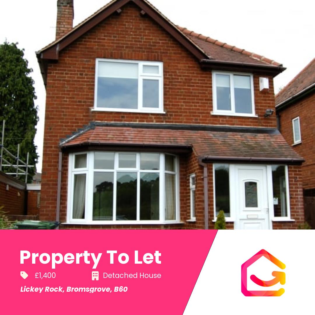 To Let Lickey Rock, Bromsgrove, B60

🏡 Detached house in sought-after location  
🌾 Overlooks fields at the front  
🛋️ Sitting room with gas fire  
🍽️ Kitchen/dining room with appliances  
🚽 Downstairs WC available  
🛏️ Three...