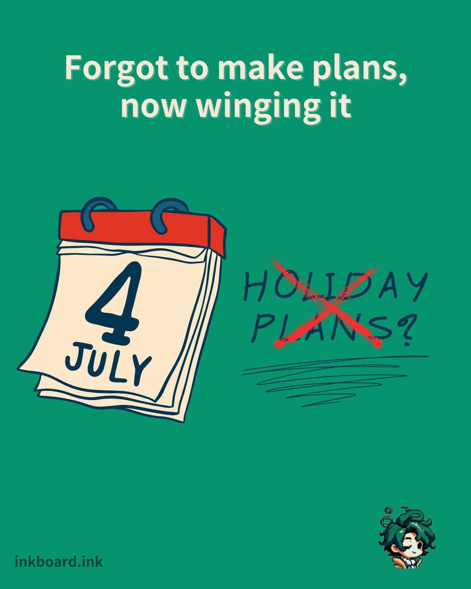 inkboard_ink's tweet photo. Freedom from remembering every little thing? Now that's a celebration. 🎉
Happy 4th, everyone! May your day be chill, even if your plans aren't written down. 😉
#HolidayVibes #ForgotIt #4thofJuly https://t.co/8saN7JXYhx