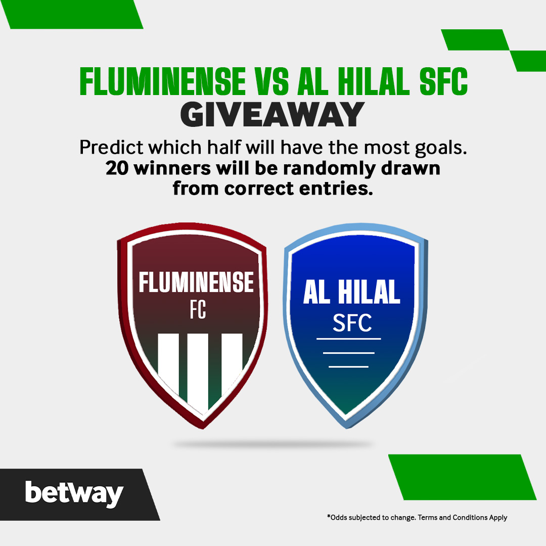 📣Fluminense 🆚 Al Hilal– Giveaway Time!

Which half will have the most goals? First or Second?
🔥 20 lucky winners will get MK10,000 Free Bet Vouchers — randomly drawn from correct predictions!

To enter:
✅ Follow Betway Malawi
💬 Comment with your prediction
🏷️Tag a friend who
